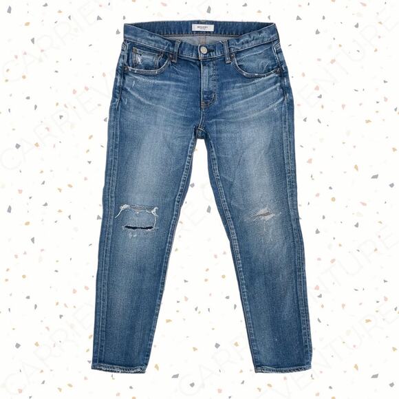 Moussy Vintage Lancaster Skinny Blue Jeans Distressed Splattered Embroidered 29